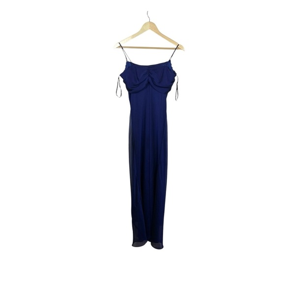 VINTAGE Alyn Paige Satin Full Length Gown in Navy Blue Size 7/8 - Picture 8 of 10